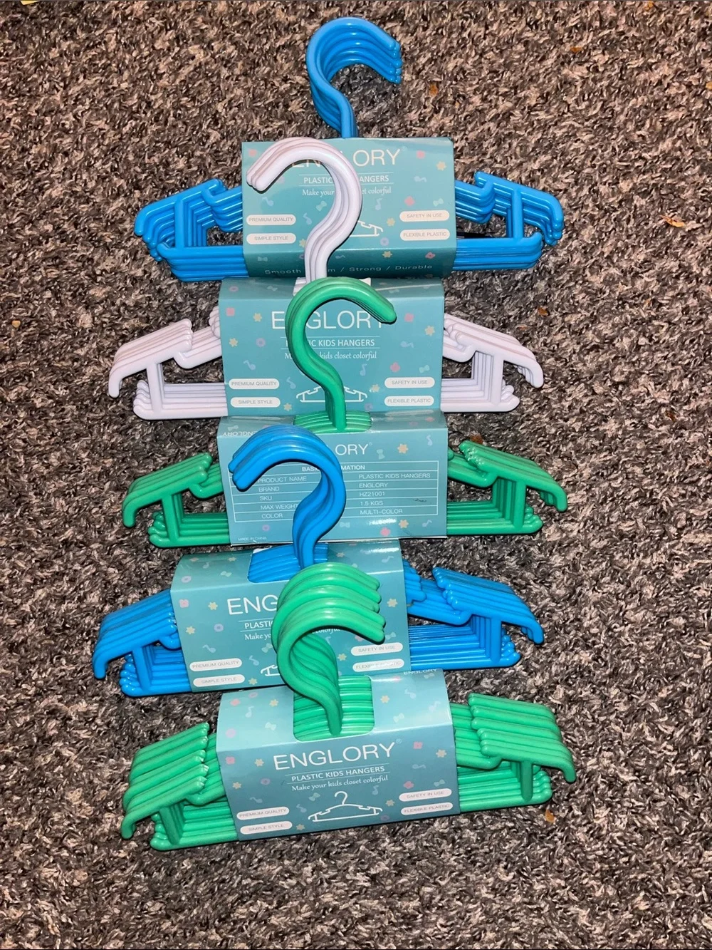 Kids Plastic Hangers - Blue, Green, White (Multi-Pack)